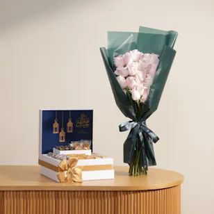 Le Chocolatier Dubai Eid Mubarak Sweets and Chocolate Box | Radiant Shiny Flowers