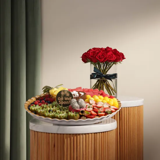 Fruitful Day Deluxe Get Well Soon Berry Twist Platter | Elegant Vase