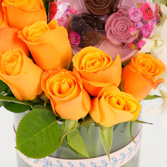 Bostani Floral Chocolates Box | Orange Roses