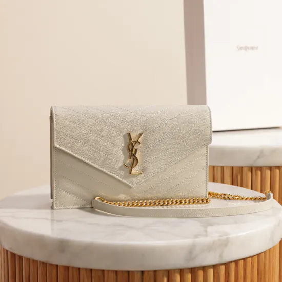 Saint Laurent Cassandre Women's Leather Small Wallet With Chain