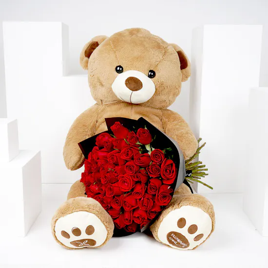 50 Red Roses | Large Bear