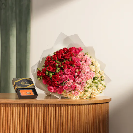 Dar-Alsbaek 2.5g Gold Bar | Mixed Baby Rose Bouquet