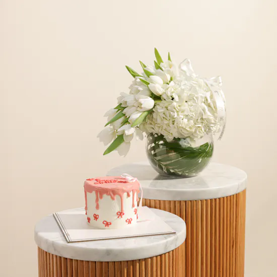 Floward Pink Ribbons Birthday Cake | Delicate Flower Vase