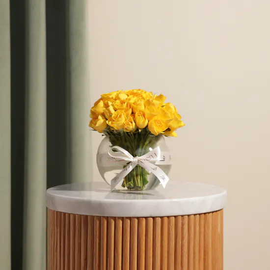Yellow Baby Roses Vase | 18 Flowers