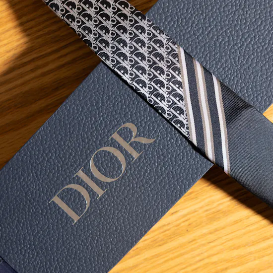 Dior Oblique Striped Oblique Navy Blue Tie