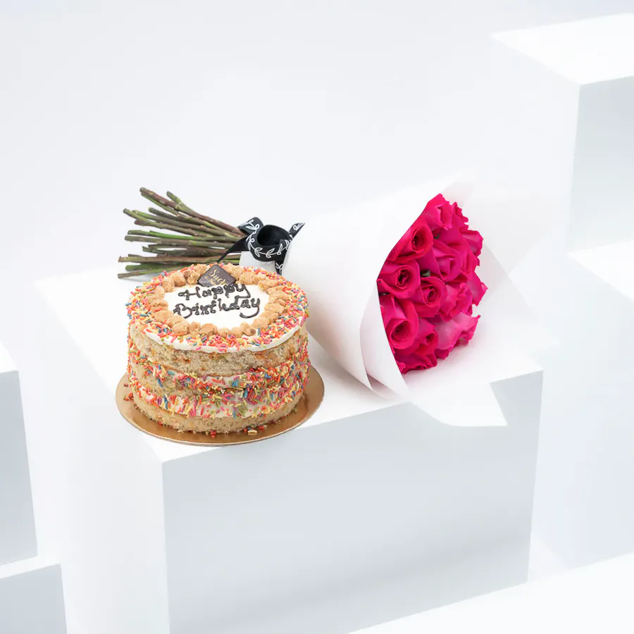 Sucre De Nada Vanilla Birthday Cake | Roses Bouquet 2
