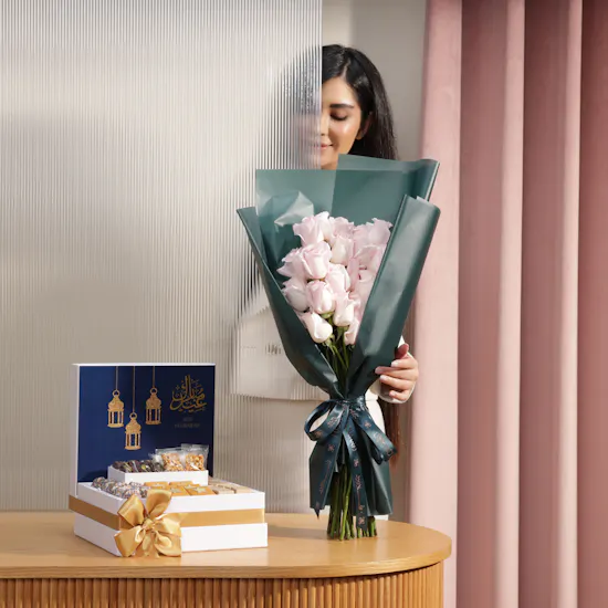 Le Chocolatier Dubai Eid Mubarak Sweets and Chocolate Box | Radiant Shiny Flowers