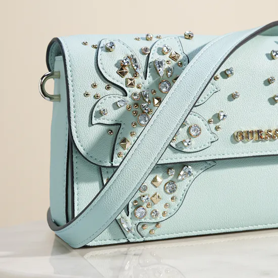 Guess Light Sage Sadie Rhinestones Shoulder Bag