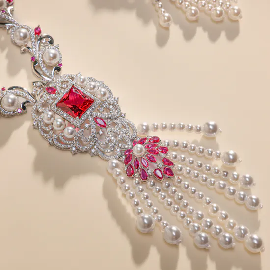 The Princess Pearl Set | Silver and Ruby Stones
