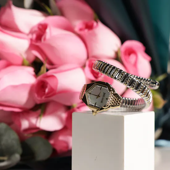 Just Cavalli Signature Snake Aria Ladies Fashion Watch | Soft Flower Bouquet