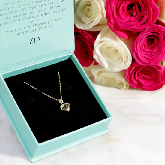 Zia Gold Plated Heart Charm Necklace | Rose Bouquet
