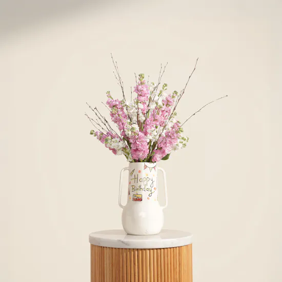 Keramos Studio Pink Delight Birthday Flowers Vase