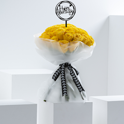 HBD Yellow Roses | White Wrap