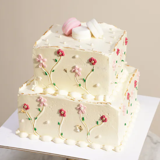Floward Macarons and Flowers Two Tier Cake