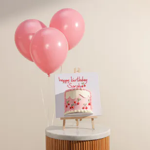 Floward Cherry Blossom Personalized Birthday Half Portrait Cake with Pink Balloons Floward Cherry Blossom Personalized Birthday Half Portrait Cake with Pink Balloons