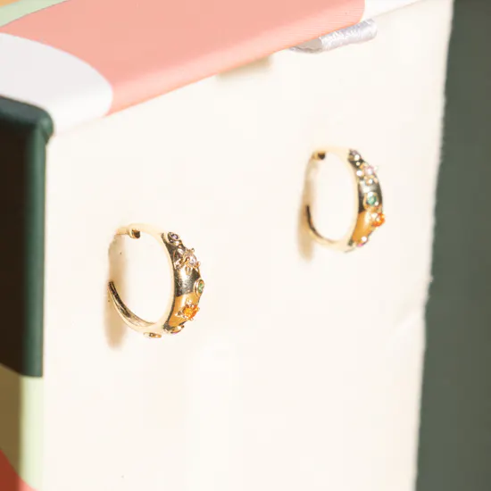 L'azurde Elegant Circle Colored Stones Hoop Earrings