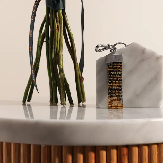 Made 51 Peace Engraved Leather Tassel Keyring | Bright Roses Bouquet