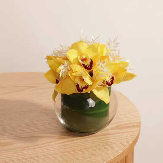 Yellow Cymbidium | Glass Vase