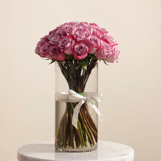 Purple Roses Vase | 50 Flowers