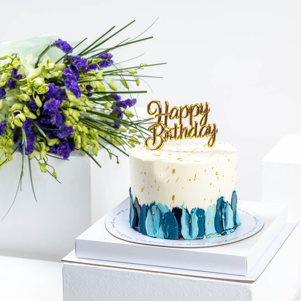 Navy Blue painting buttercream cakes | Unique birthday cakes, Elegant  birthday cakes, Cake