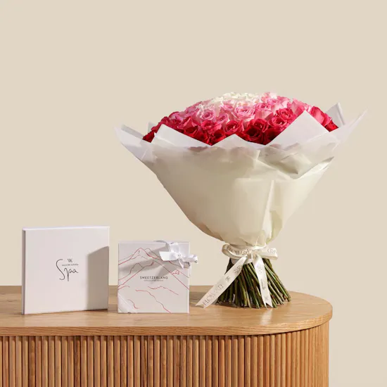 Waldorf Astoria Spa Relaxing Body Massage Gift Voucher | Sweetzerland Chocolate Box and Flowers