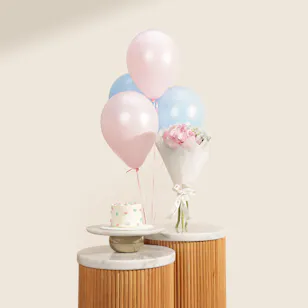 Sweet Atelier Gender Reveal Cake for Girls | Charm Flower Bouquet and Balloons