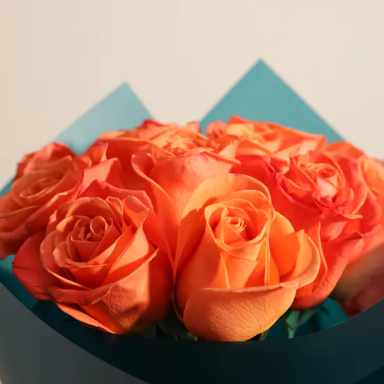 Shiny Orange Roses Bouquet | 12 Roses