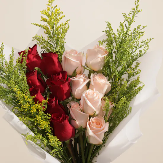 Red and Blush Pink Rose Bouquet