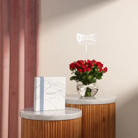 Sweetzerland Elegant Chocolate Box | Birthday Red Flowers