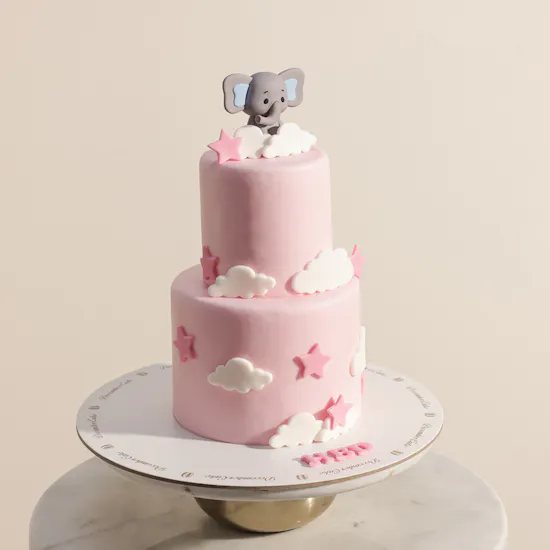 December Cake Elephant Two-Tier Pink Birthday Cake