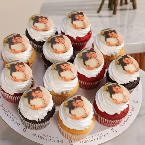 December Cake Personalized Photo Cupcakes | Birthday Flowers