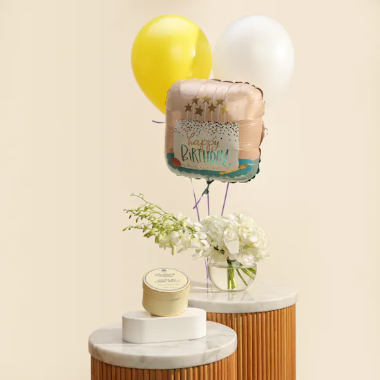 Charbonnel et Walker Chocolate Truffles | Happy Birthday Flowers Vase and Balloons