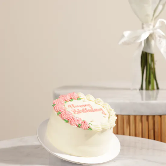 Noon Sweets Pink and White Swirl Birthday Cake | Stunning Flowers