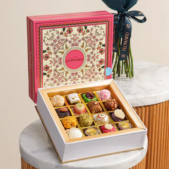 MyGovindas Fancy Sweets Medium Premium Box | Elegance Flower Bouquet