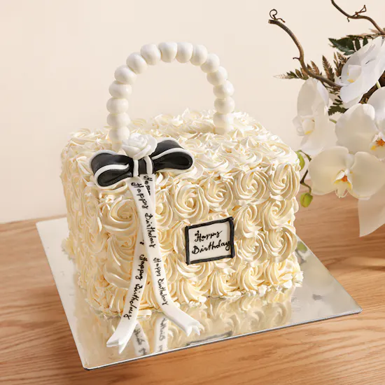 Floward Happy Birthday Bag Shape Cake | White Flowers