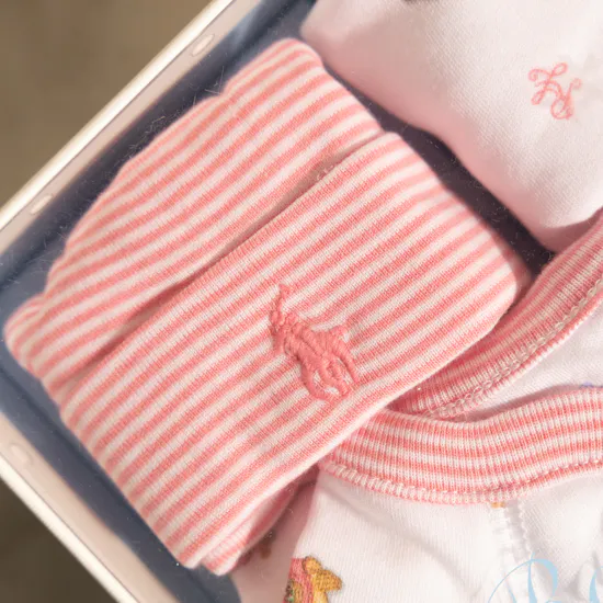 Ralph Lauren New Born Polo Bear Cotton Onesie Girl Gift Set