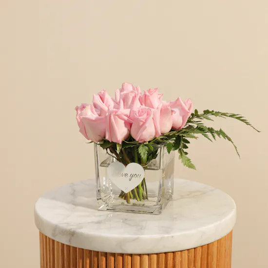 Light Pink Roses I love You Vase