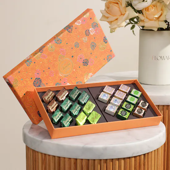 Venchi Murrine Cremino and Gianduiotto Chocolates Orange Box | Her Legacy Flowers