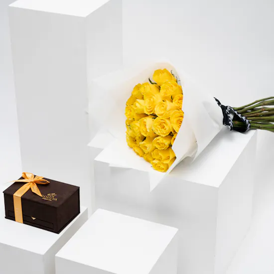 Godiva Brown Royal Mini Box | Yellow Roses