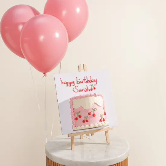 Floward Cherry Blossom Personalized Birthday Half Portrait Cake with Pink Balloons