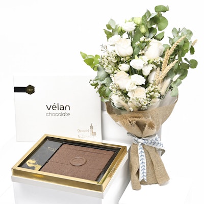 Velan Chocolate Gift with Delicate Flower Bouquet 