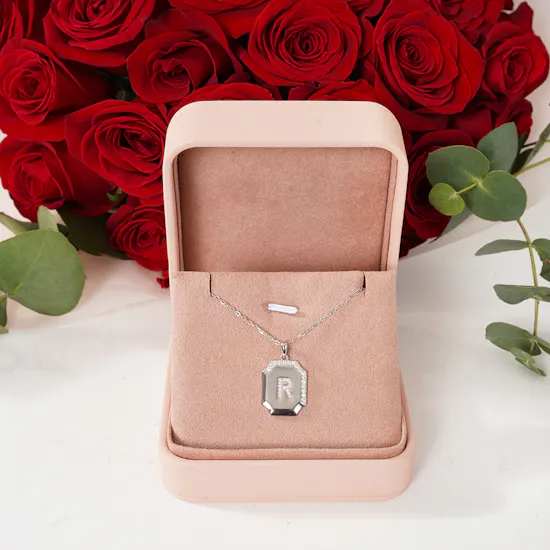 Floward Letter R Silver Necklace | Elegant Roses