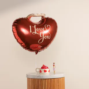Done By SHK Red Velvet Candle in Heart Cup | I Love You Balloon