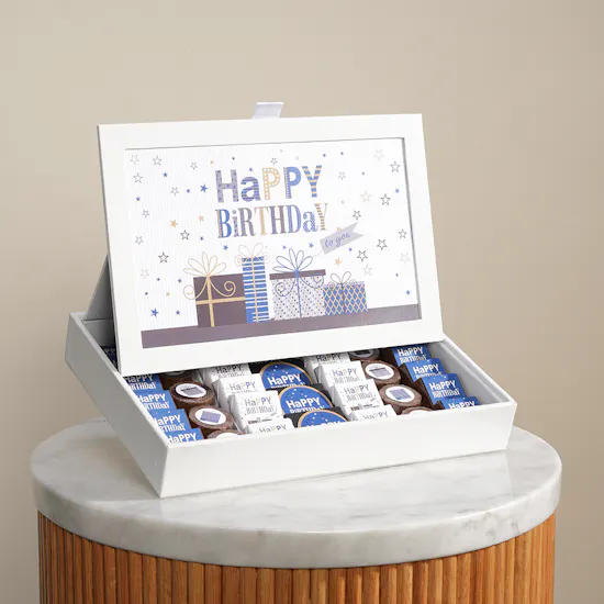 Lilac Happy Birthday Chocolates White Leather Box