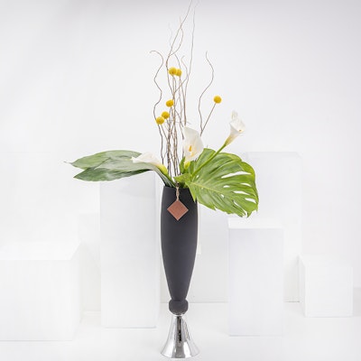 Vase of White Calla & Yellow Craspedia