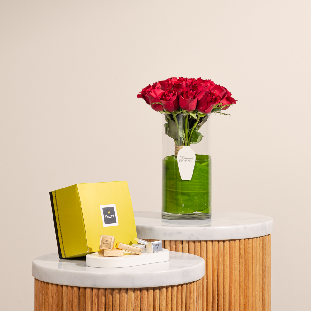 علبه شوكولاته من باتشي | مزهريه حمراء 