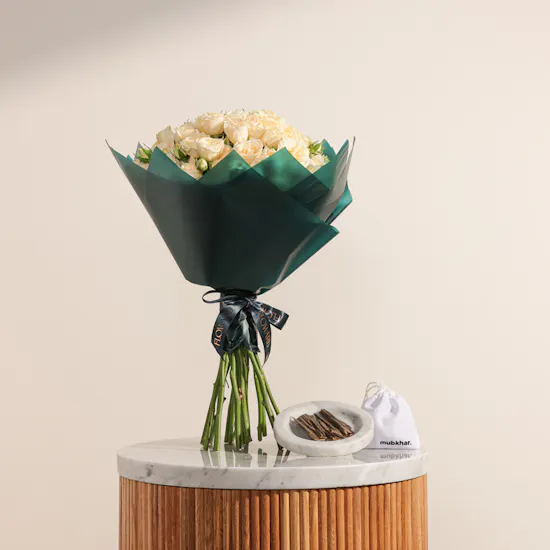 Mubkhar Indian Royal Bukhoor | Bright Peach Baby Rose Bouquet