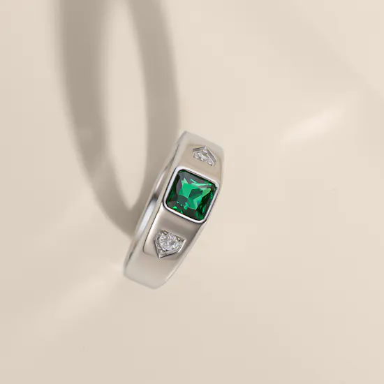 Floward Emerald Star Silver Men's Ring | Size 7