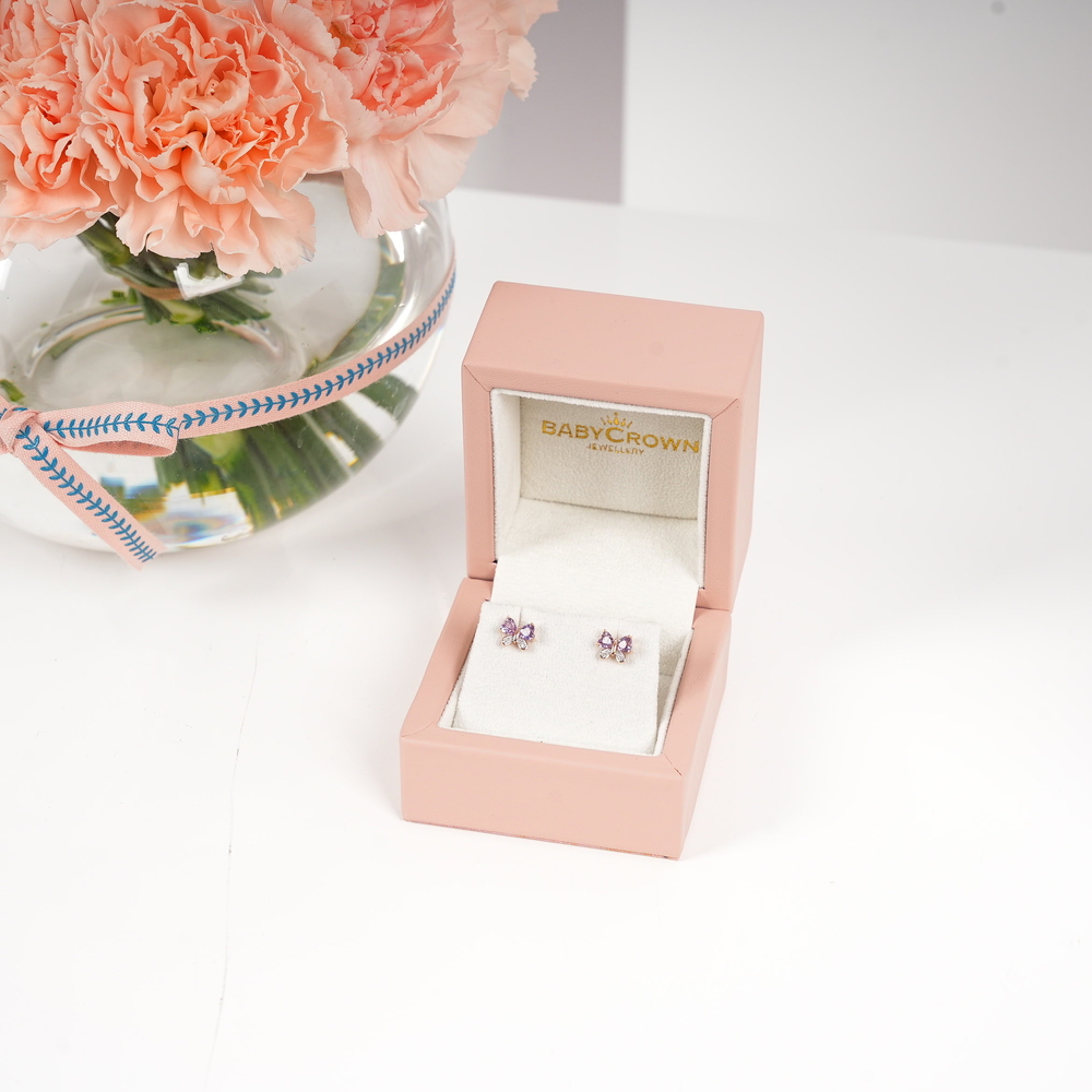 أقراط الوردة الألماس للأطفال من بيبي كراون | مزهرية الكارنيشن