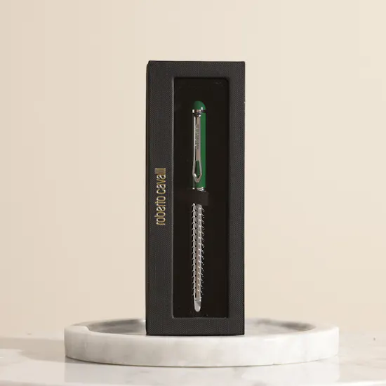 Roberto Cavalli Silver & Green Writing Pen